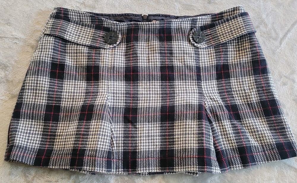 Women's Mini Skirt L 34R Punk Rock Skater Gothic Black White Plaid